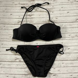 Victoria's Secret Womens The Flirt Halter Bikini Set Bottoms Top Black Sz XS 34B